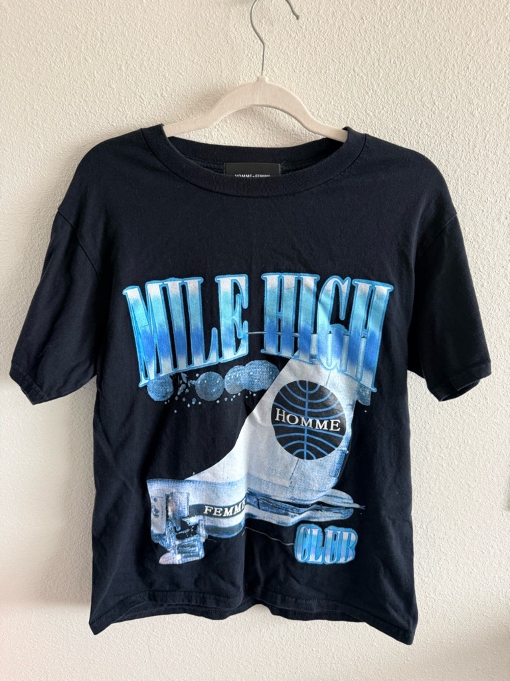 Homme + Femme Mile High Club Graphic Tee in Black & Blue - small